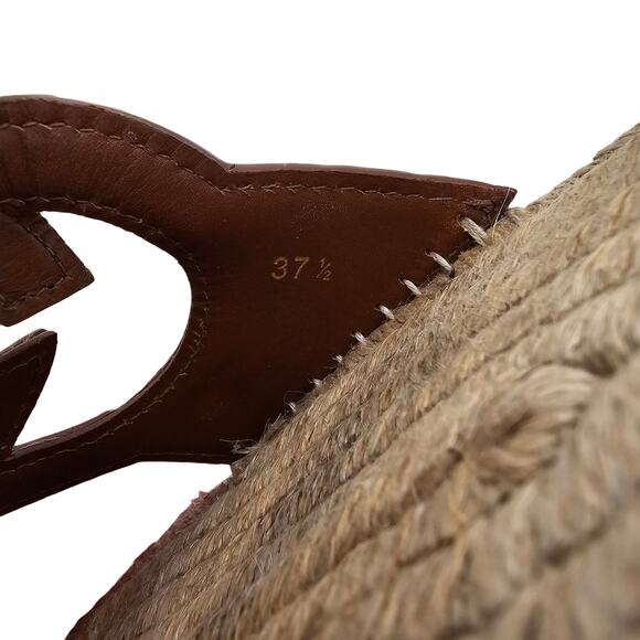 Gucci GG Espadrille Flat Slide Sandal Brown Leather Square Toe Size 37.5 US 7.5 - Picture 9 of 10